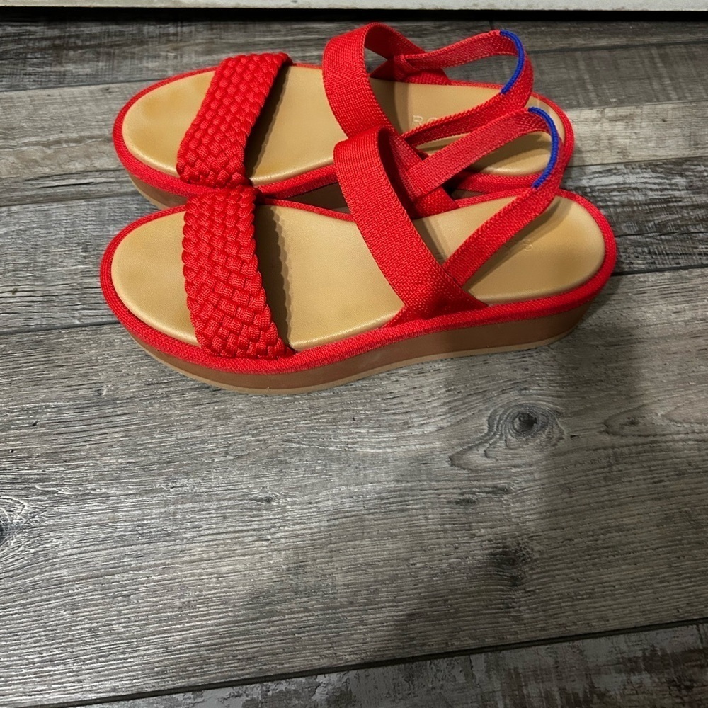 Rothy's The Lightweight Platform Wedge Sandals Red Hot Woven Size 9 - Picture 8 of 13